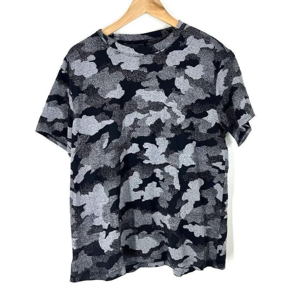 Lululemon T Shirt Size 10 Black Heritage Speckle Camo Print Cates Tee Yoga Top